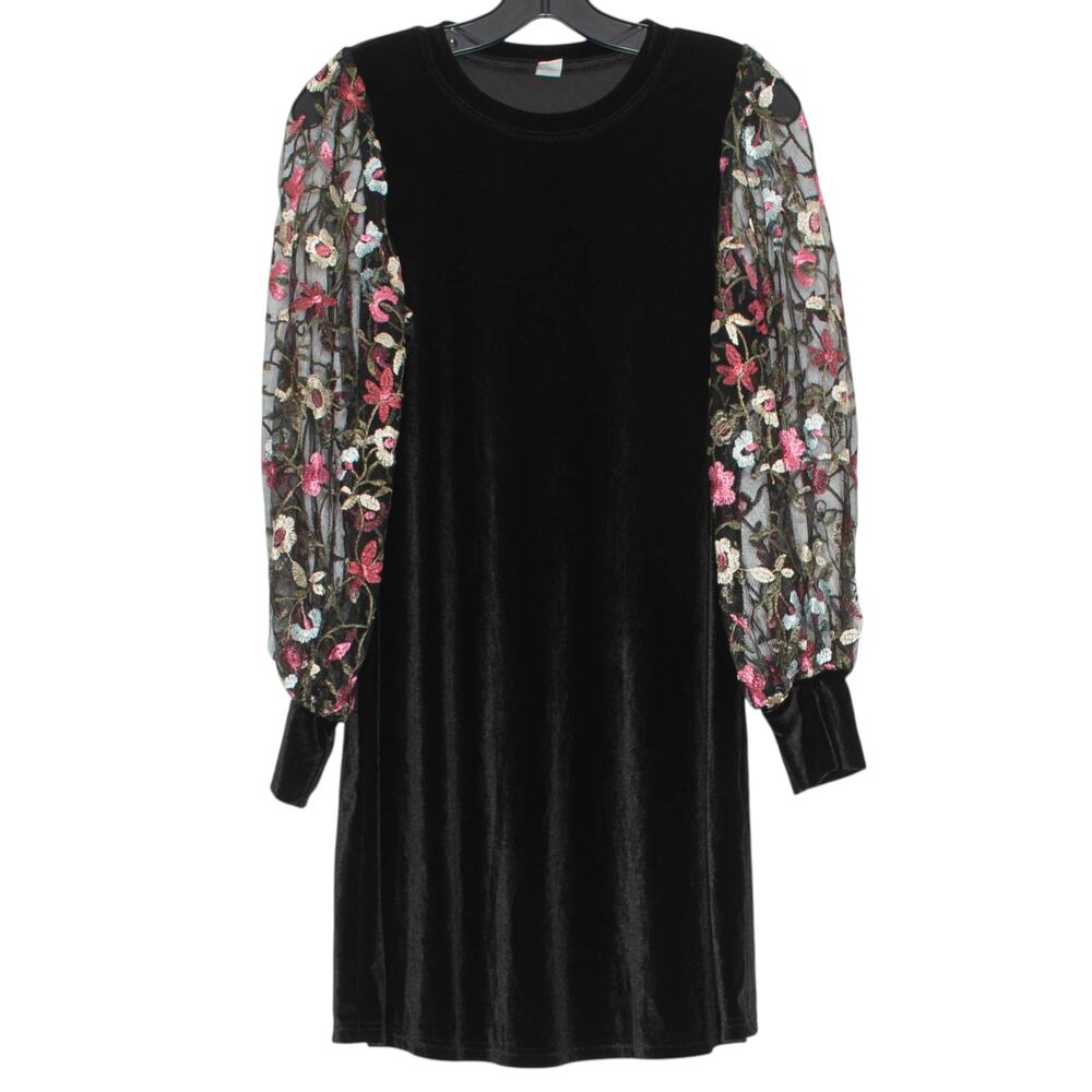 Dress Velvet Embroidered Floral Whimsigoth Fairy Grunge Dark Cottage Black Small